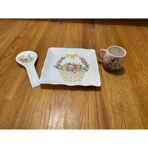 Effetti Bunny, Flower, & Easter‎ Egg Spoon Rest, Prima Design Mug, Maxcera Tray